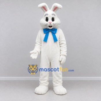Custom White and Blue Rabbit with Bow Tie Mascot Costume Adult Full Body Suit for Easter Events Custom White and Blue Rabbit with Bow Tie Mascot Costume Adult Full Body Suit for Easter Events