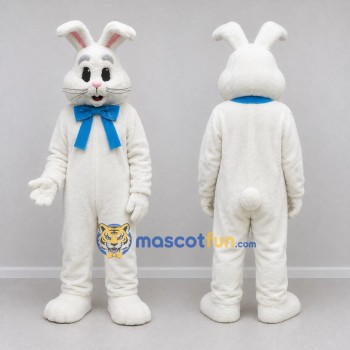Custom White and Blue Rabbit with Bow Tie Mascot Costume Adult Full Body Suit for Easter Events