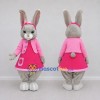 Custom Gray and Pink Rabbit in Dress Mascot Costume Adult Full Body Suit for Easter Events