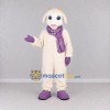 Custom Cream and Purple Goat with Scarf Mascot Costume Adult Full Body Suit for Farm Events