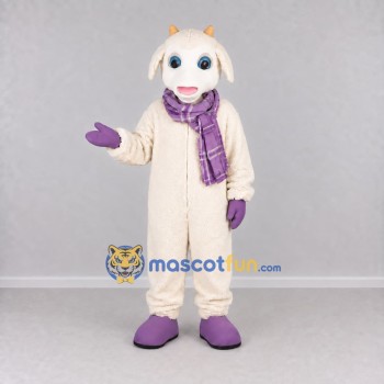 Custom Cream and Purple Goat with Scarf Mascot Costume Adult Full Body Suit for Farm Events Custom Cream and Purple Goat with Scarf Mascot Costume Adult Full Body Suit for Farm Events