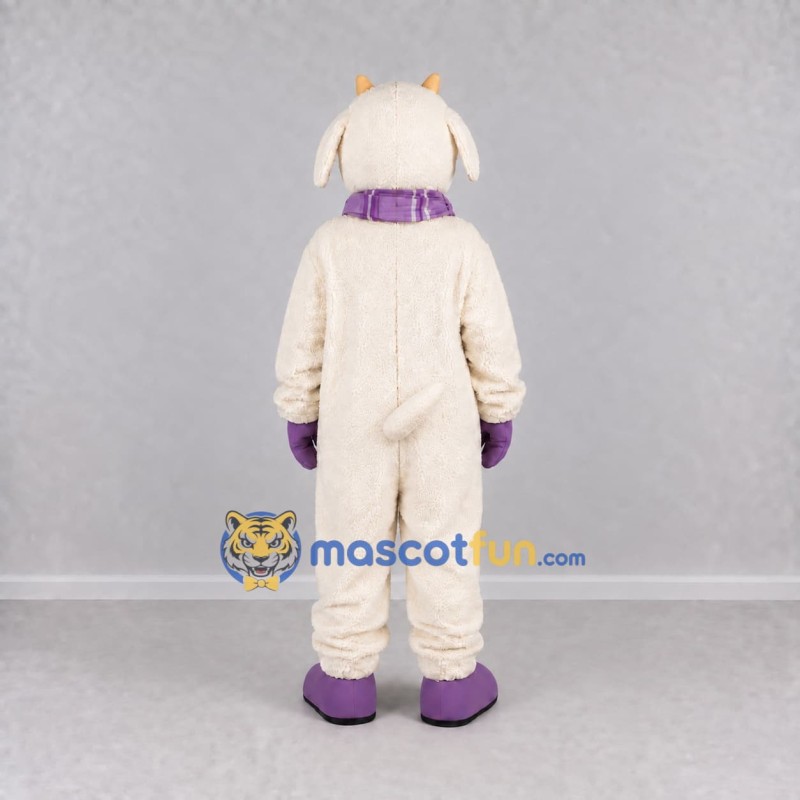 Custom Cream and Purple Goat with Scarf Mascot Costume Adult Full Body Suit for Farm Events