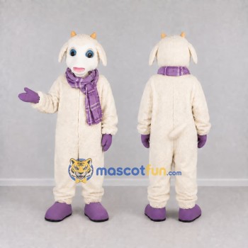 Custom Cream and Purple Goat with Scarf Mascot Costume Adult Full Body Suit for Farm Events
