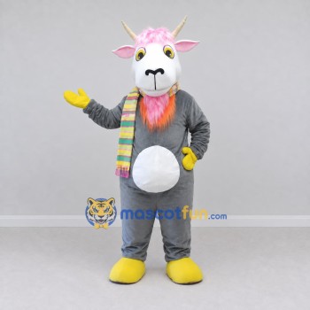 Custom Gray White and Yellow Goat with Scarf Mascot Costume Adult Full Body Suit for Farm Events Custom Gray White and Yellow Goat with Scarf Mascot Costume Adult Full Body Suit for Farm Events