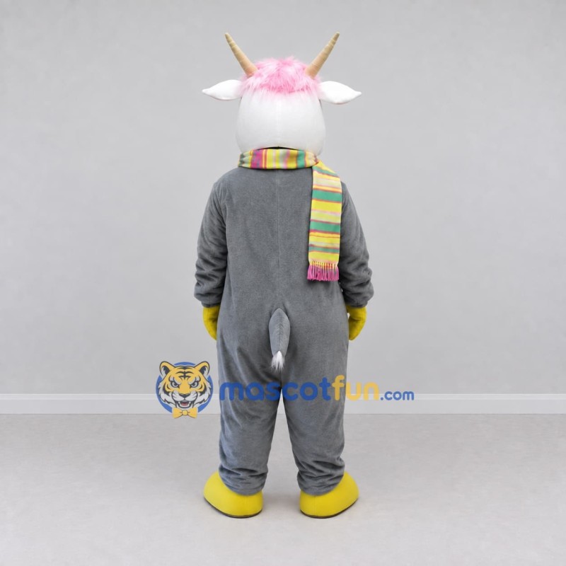 Custom Gray White and Yellow Goat with Scarf Mascot Costume Adult Full Body Suit for Farm Events Custom Gray White and Yellow Goat with Scarf Mascot Costume Adult Full Body Suit for Farm Events