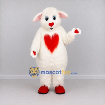 Custom Cream and Red Floppy-Eared Animal with Heart Mascot Costume Adult Full Body Suit for Valentine's Day Events