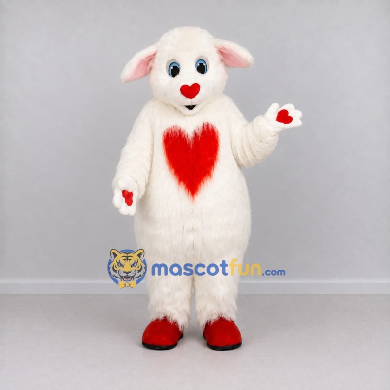 Custom Cream and Red Floppy-Eared Animal with Heart Mascot Costume Adult Full Body Suit for Valentine's Day Events