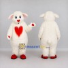 Custom Cream and Red Floppy-Eared Animal with Heart Mascot Costume Adult Full Body Suit for Valentine's Day Events