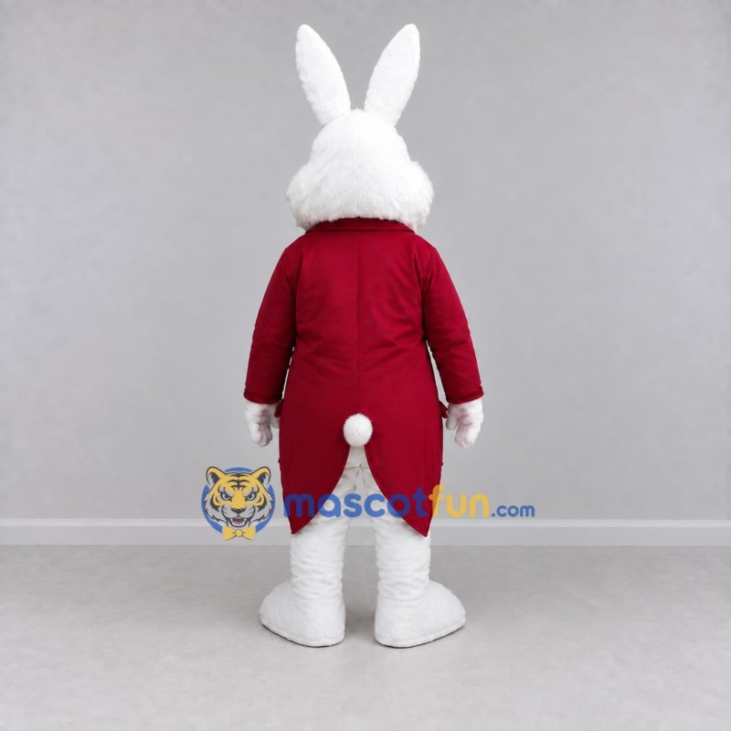 Custom White Burgundy and Gold Rabbit in Tailcoat Mascot Costume Adult Full Body Suit for Easter Events Custom White Burgundy and Gold Rabbit in Tailcoat Mascot Costume Adult Full Body Suit for Easter Events