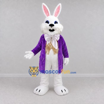 Custom White Purple and Gold Rabbit in Tailcoat Mascot Costume Adult Full Body Suit for Easter Events Custom White Purple and Gold Rabbit in Tailcoat Mascot Costume Adult Full Body Suit for Easter Events