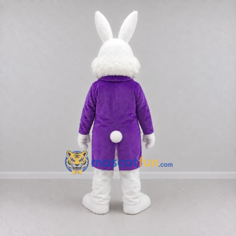 Custom White Purple and Gold Rabbit in Tailcoat Mascot Costume Adult Full Body Suit for Easter Events Custom White Purple and Gold Rabbit in Tailcoat Mascot Costume Adult Full Body Suit for Easter Events