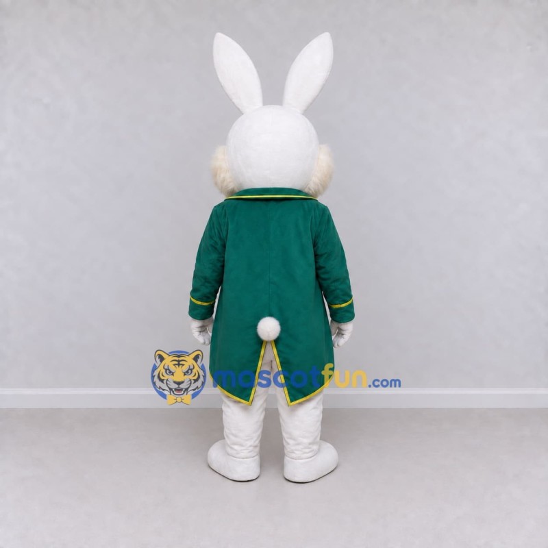 Custom White and Green Rabbit in Coat Mascot Costume Adult Full Body Suit for Easter Events Custom White and Green Rabbit in Coat Mascot Costume Adult Full Body Suit for Easter Events
