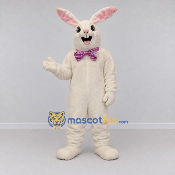 Custom Cream and Purple Rabbit with Bow Tie Mascot Costume Adult Full Body Suit for Easter Events Custom Cream and Purple Rabbit with Bow Tie Mascot Costume Adult Full Body Suit for Easter Events
