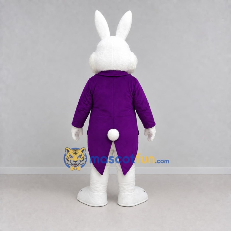 Custom White Purple and Gold Rabbit in Tailcoat Mascot Costume Adult Full Body Suit for Easter Events Custom White Purple and Gold Rabbit in Tailcoat Mascot Costume Adult Full Body Suit for Easter Events