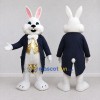 Custom White Navy Blue and Gold Rabbit in Tailcoat Mascot Costume Adult Full Body Suit for Easter Events Custom White Navy Blue and Gold Rabbit in Tailcoat Mascot Costume Adult Full Body Suit for Easter Events