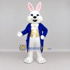 Custom White Blue and Gold Rabbit in Tailcoat Mascot Costume Adult Full Body Suit for Easter Events Custom White Blue and Gold Rabbit in Tailcoat Mascot Costume Adult Full Body Suit for Easter Events