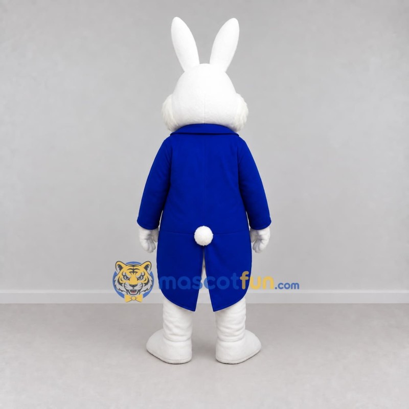 Custom White Blue and Gold Rabbit in Tailcoat Mascot Costume Adult Full Body Suit for Easter Events Custom White Blue and Gold Rabbit in Tailcoat Mascot Costume Adult Full Body Suit for Easter Events
