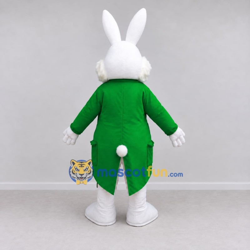 Custom White Green and Gold Rabbit in Tailcoat Mascot Costume Adult Full Body Suit for Easter Events Custom White Green and Gold Rabbit in Tailcoat Mascot Costume Adult Full Body Suit for Easter Events