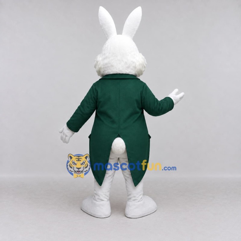 Custom White Dark Green and Gold Rabbit in Tailcoat Mascot Costume Adult Full Body Suit for Easter Events Custom White Dark Green and Gold Rabbit in Tailcoat Mascot Costume Adult Full Body Suit for Easter Events