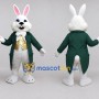 Custom White Dark Green and Gold Rabbit in Tailcoat Mascot Costume Adult Full Body Suit for Easter Events
