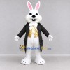 Custom White Black and Gold Rabbit in Tailcoat Mascot Costume Adult Full Body Suit for Easter Events Custom White Black and Gold Rabbit in Tailcoat Mascot Costume Adult Full Body Suit for Easter Events