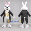Custom White Black and Gold Rabbit in Tailcoat Mascot Costume Adult Full Body Suit for Easter Events Custom White Black and Gold Rabbit in Tailcoat Mascot Costume Adult Full Body Suit for Easter Events