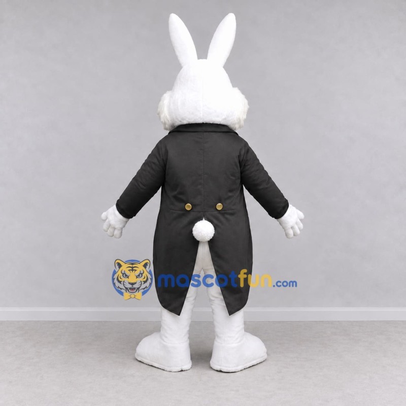 Custom White Black and Gold Rabbit in Tailcoat Mascot Costume Adult Full Body Suit for Easter Events Custom White Black and Gold Rabbit in Tailcoat Mascot Costume Adult Full Body Suit for Easter Events
