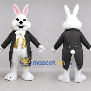 Custom White Black and Gold Rabbit in Tailcoat Mascot Costume Adult Full Body Suit for Easter Events