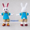 Custom White Blue and Tan Rabbit in T-Shirt Mascot Costume Adult Full Body Suit for School Events Custom White Blue and Tan Rabbit in T-Shirt Mascot Costume Adult Full Body Suit for School Events
