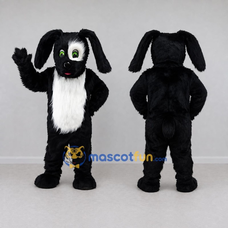 Custom Black and White Lop-Eared Rabbit Mascot Costume Adult Full Body Suit for Easter Events Custom Black and White Lop-Eared Rabbit Mascot Costume Adult Full Body Suit for Easter Events