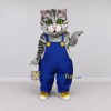Custom Gray and Blue Tabby Cat in Overalls Mascot Costume Adult Full Body Suit for Children's Parties Custom Gray and Blue Tabby Cat in Overalls Mascot Costume Adult Full Body Suit for Children's Parties