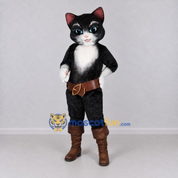 Custom Black White and Brown Cat in Boots Mascot Costume Adult Full Body Suit for Storytelling Events