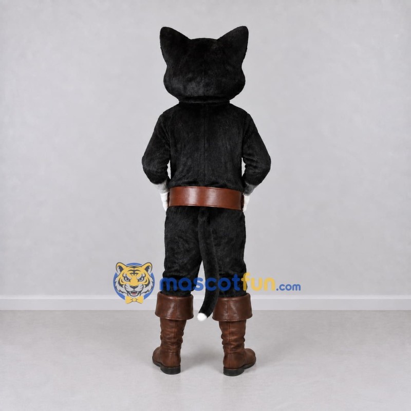 Custom Black White and Brown Cat in Boots Mascot Costume Adult Full Body Suit for Storytelling Events