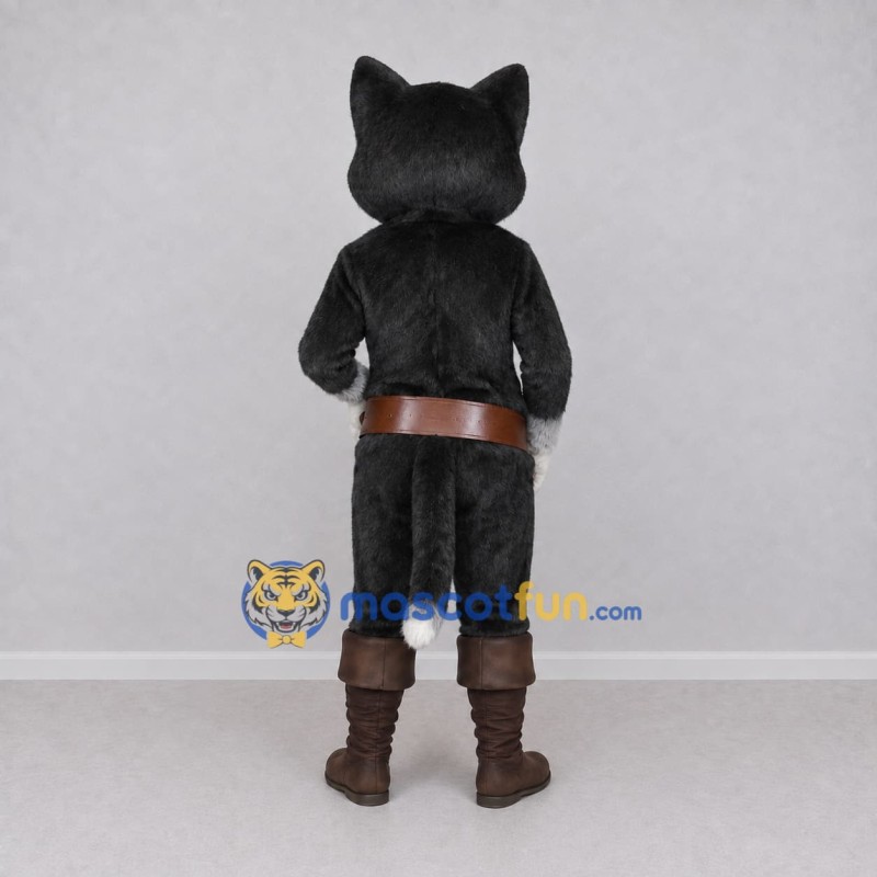 Custom Black White and Brown Cat in Boots Mascot Costume Adult Full Body Suit for Storytelling Events