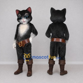 Custom Black White and Brown Cat in Boots Mascot Costume Adult Full Body Suit for Storytelling Events