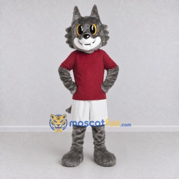 Custom Gray and Burgundy Wolf in Sportswear Mascot Costume Adult Full Body Suit for Sports Events