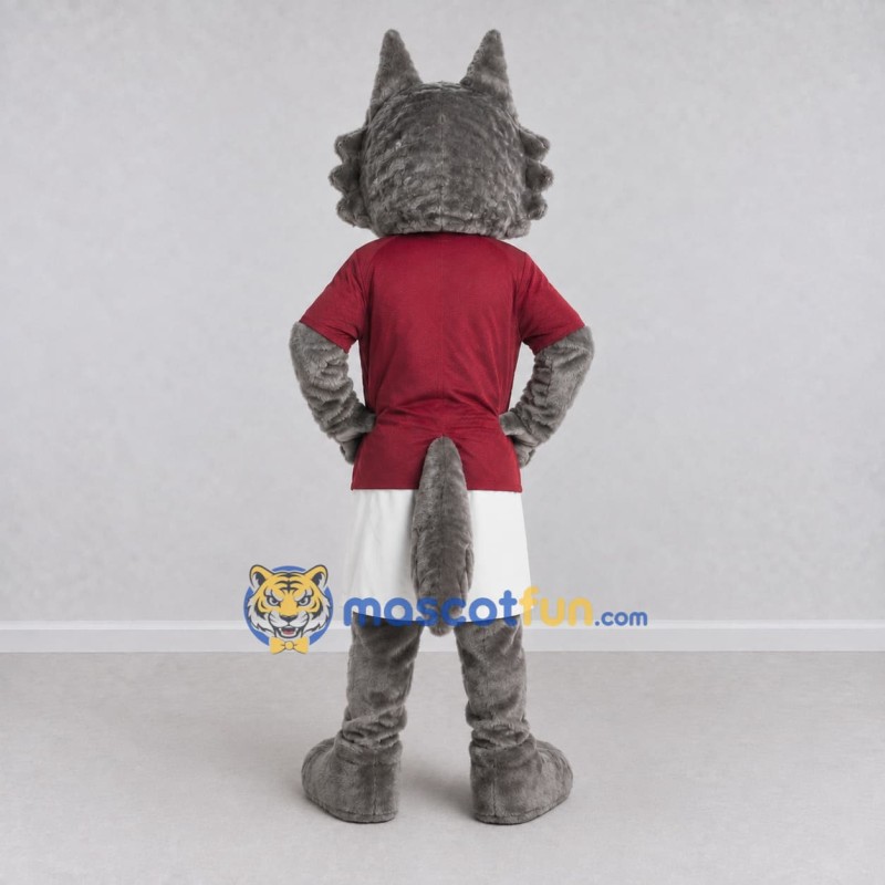 Custom Gray and Burgundy Wolf in Sportswear Mascot Costume Adult Full Body Suit for Sports Events Custom Gray and Burgundy Wolf in Sportswear Mascot Costume Adult Full Body Suit for Sports Events