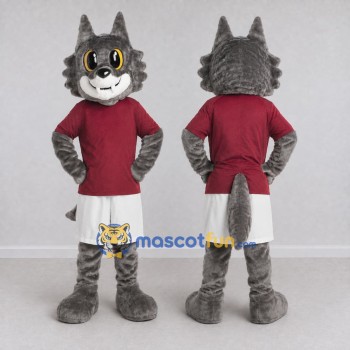 Custom Gray and Burgundy Wolf in Sportswear Mascot Costume Adult Full Body Suit for Sports Events