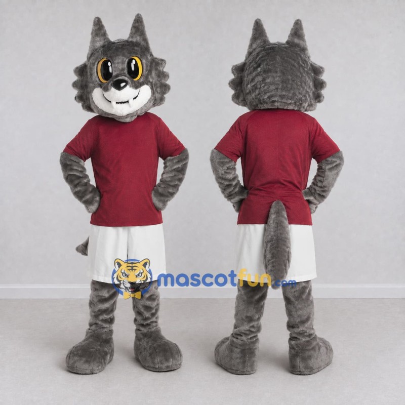 Custom Gray and Burgundy Wolf in Sportswear Mascot Costume Adult Full Body Suit for Sports Events Custom Gray and Burgundy Wolf in Sportswear Mascot Costume Adult Full Body Suit for Sports Events
