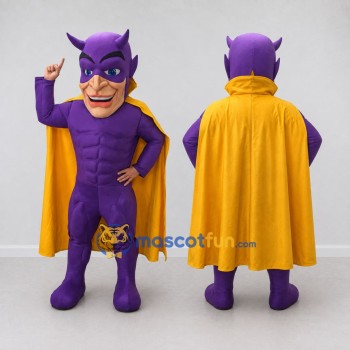 Custom Purple and Yellow Masked Superhero Mascot Costume Adult Full Body Suit for Themed Parties