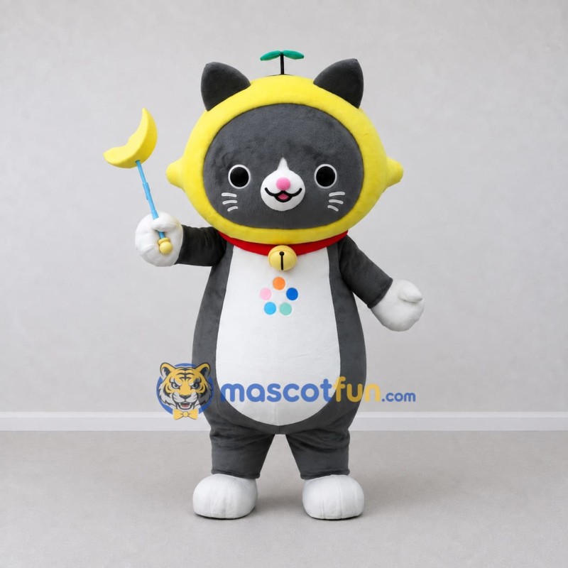 Custom Gray and Yellow Cat in Hood Mascot Costume Adult Full Body Suit for Children's Parties Custom Gray and Yellow Cat in Hood Mascot Costume Adult Full Body Suit for Children's Parties