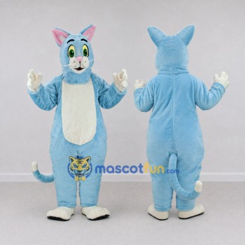 Custom Light Blue and White Cat Mascot Costume Adult Full Body Suit for Pet Events