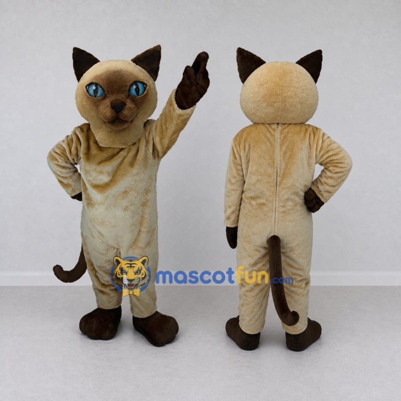 Custom Tan and Brown Siamese Cat Mascot Costume Adult Full Body Suit for Pet Events Custom Tan and Brown Siamese Cat Mascot Costume Adult Full Body Suit for Pet Events