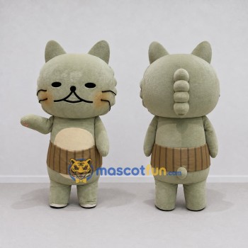 Custom Gray Green and Brown Cat Character Mascot Costume Adult Full Body Suit for Children's Parties