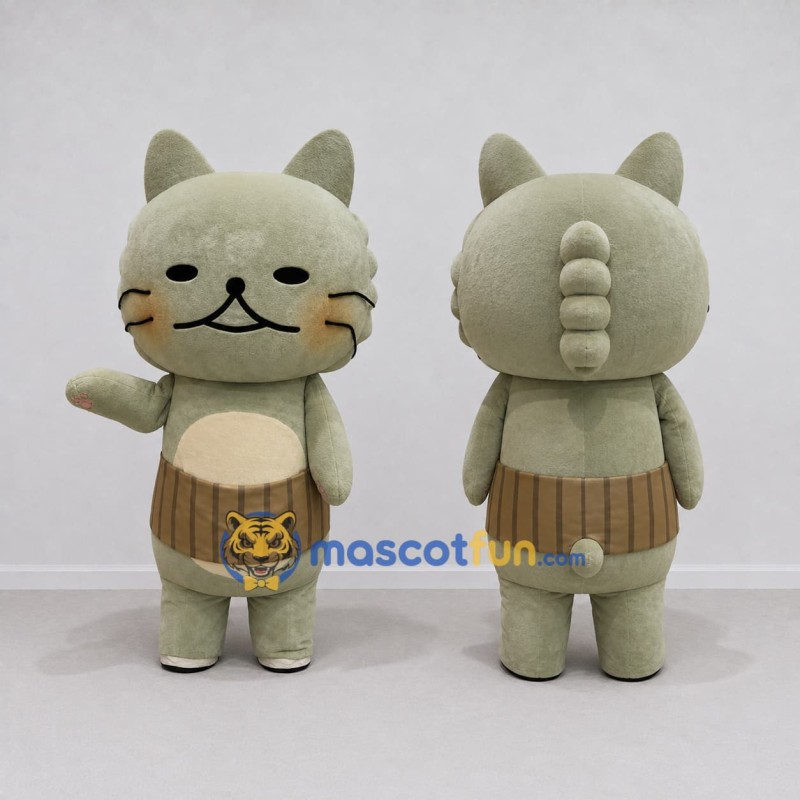 Custom Gray Green and Brown Cat Character Mascot Costume Adult Full Body Suit for Children's Parties Custom Gray Green and Brown Cat Character Mascot Costume Adult Full Body Suit for Children's Parties