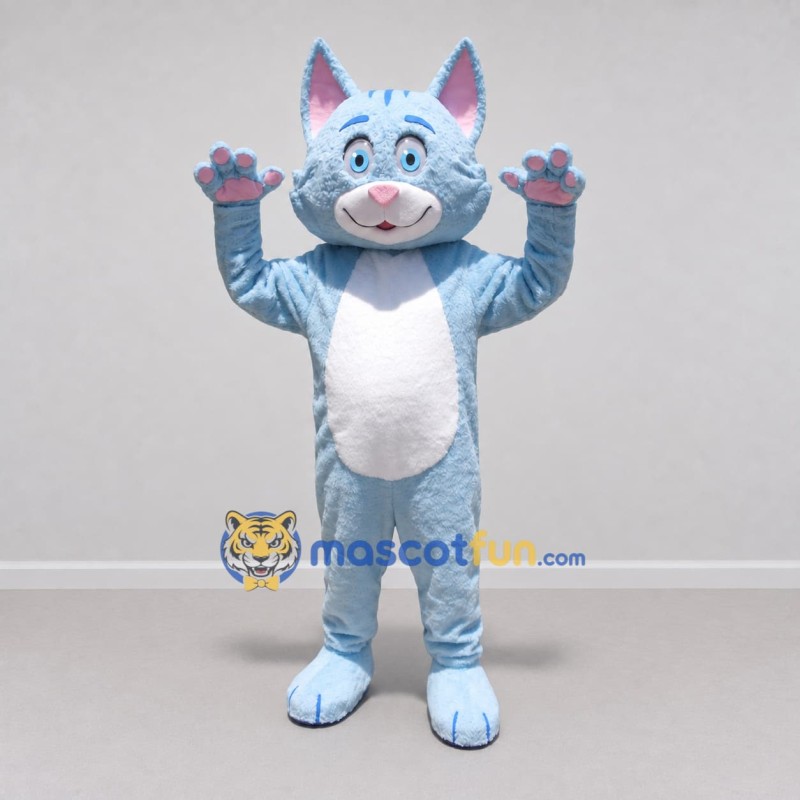 Custom Light Blue and White Cat Mascot Costume Adult Full Body Suit for Pet Events Custom Light Blue and White Cat Mascot Costume Adult Full Body Suit for Pet Events