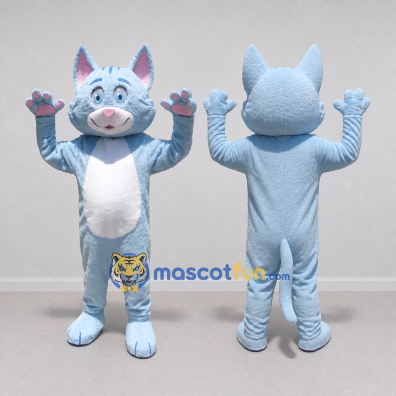 Custom Light Blue and White Cat Mascot Costume Adult Full Body Suit for Pet Events Custom Light Blue and White Cat Mascot Costume Adult Full Body Suit for Pet Events