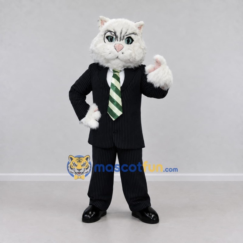 Custom White and Black Cat in Business Suit Mascot Costume Adult Full Body Suit for Corporate Events Custom White and Black Cat in Business Suit Mascot Costume Adult Full Body Suit for Corporate Events