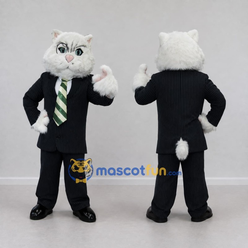 Custom White and Black Cat in Business Suit Mascot Costume Adult Full Body Suit for Corporate Events Custom White and Black Cat in Business Suit Mascot Costume Adult Full Body Suit for Corporate Events