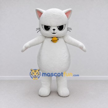 Custom White Cat with Bell Mascot Costume Adult Full Body Suit for Pet Events Custom White Cat with Bell Mascot Costume Adult Full Body Suit for Pet Events
